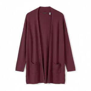 T TAHARI Womens Cashmere Blend Open Front Cardigan Burgundy Small with Flaw Cozy